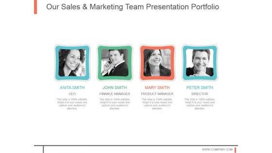 Our Sales And Marketing Team Presentation Portfolio