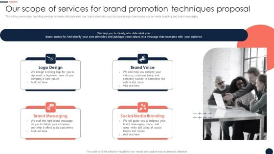 Our Scope Of Services For Brand Promotion Techniques Proposal Ppt Layouts Topics PDF