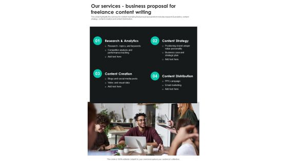 Our Services Business Proposal For Freelance Content Writing One Pager Sample Example Document