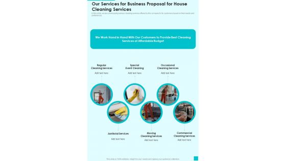Our Services For Business Proposal For House Cleaning Services One Pager Sample Example Document Our Services For Business Proposal For House Cleaning Services One Pager Sample Example Document