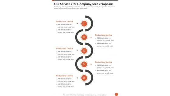 Our Services For Company Sales Proposal One Pager Sample Example Document Our Services For Company Sales Proposal One Pager Sample Example Document