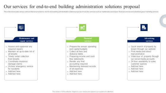 Our Services For End To End Building Administration Solutions Proposal Brochure PDF Our Services For End To End Building Administration Solutions Proposal Brochure PDF