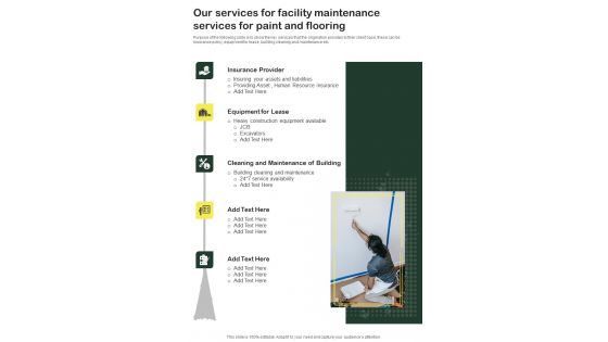 Our Services For Facility Maintenance Services For Paint And Flooring One Pager Sample Example Document