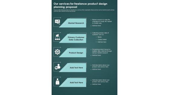 Our Services For Freelance Product Design Planning Proposal One Pager Sample Example Document Our Services For Freelance Product Design Planning Proposal One Pager Sample Example Document