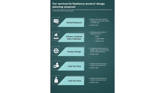 Our Services For Freelance Product Design Planning Proposal One Pager Sample Example Document