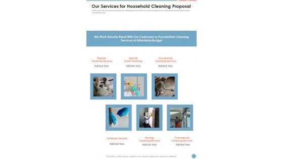 Our Services For Household Cleaning Proposal One Pager Sample Example Document