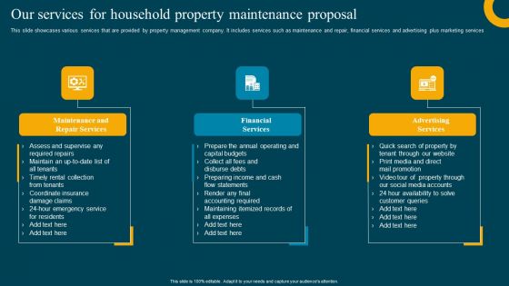 Our Services For Household Property Maintenance Proposal Slides PDF Our Services For Household Property Maintenance Proposal Slides PDF