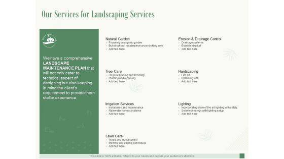 Our Services For Landscaping Services Ppt PowerPoint Presentation Professional Example