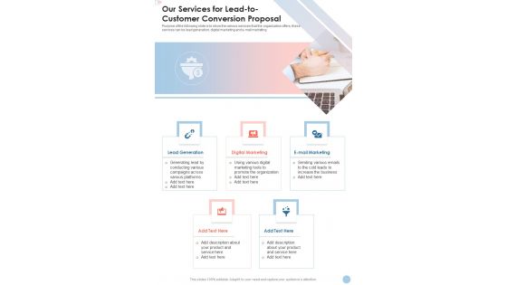 Our Services For Lead To Customer Conversion Proposal One Pager Sample Example Document Our Services For Lead To Customer Conversion Proposal One Pager Sample Example Document