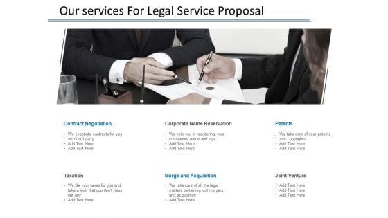 Our Services For Legal Service Proposal Ppt PowerPoint Presentation Infographics Deck