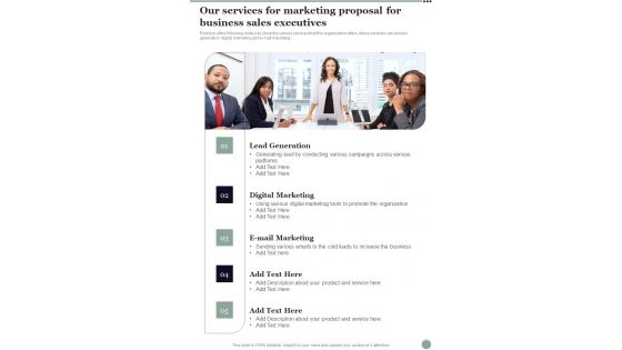 Our Services For Marketing Proposal For Business Sales Executives One Pager Sample Example Document