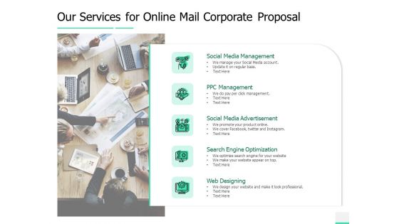 Our Services For Online Mail Corporate Proposal Ppt Ideas Rules PDF
