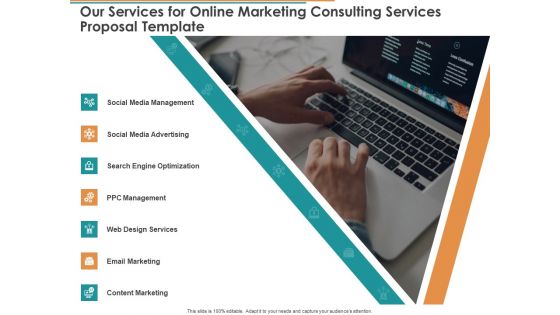 Our Services For Online Marketing Consulting Services Proposal Template Ppt Show Maker PDF