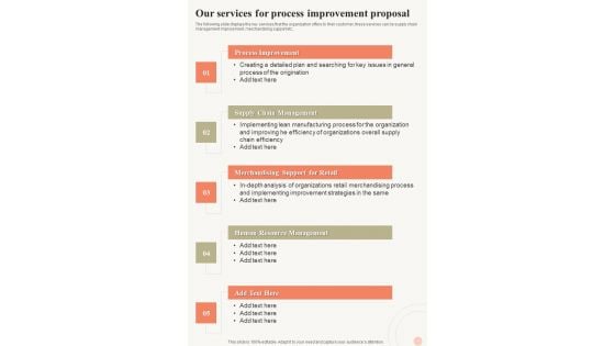 Our Services For Process Improvement Proposal One Pager Sample Example Document