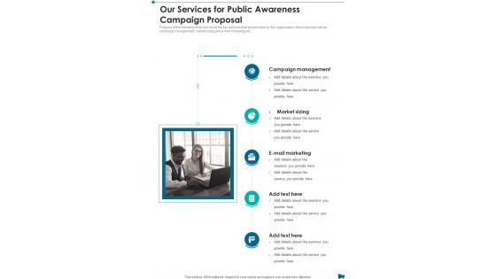 Our Services For Public Awareness Campaign Proposal One Pager Sample Example Document