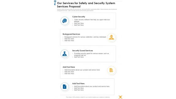 Our Services For Safety And Security System Services Proposal One Pager Sample Example Document