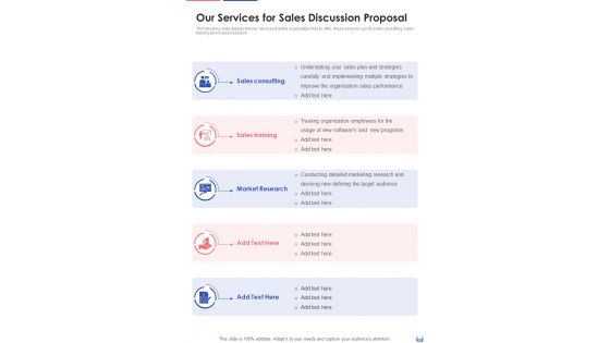 Our Services For Sales Discussion Proposal One Pager Sample Example Document