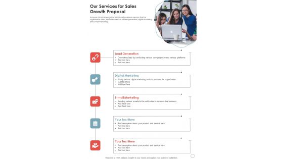Our Services For Sales Growth Proposal One Pager Sample Example Document Our Services For Sales Growth Proposal One Pager Sample Example Document