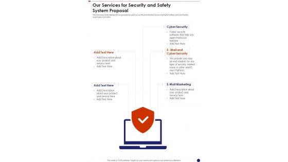 Our Services For Security And Safety System Proposal One Pager Sample Example Document