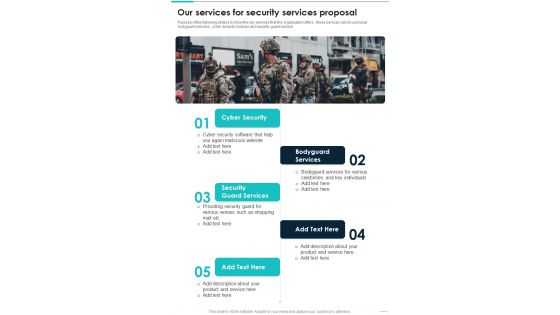 Our Services For Security Services Proposal One Pager Sample Example Document