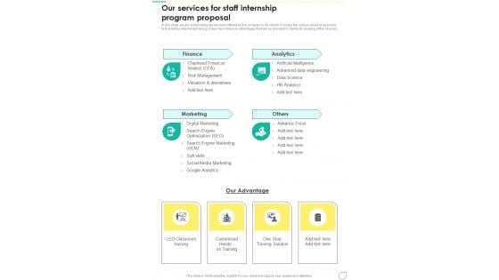Our Services For Staff Internship Program Proposal One Pager Sample Example Document Our Services For Staff Internship Program Proposal One Pager Sample Example Document