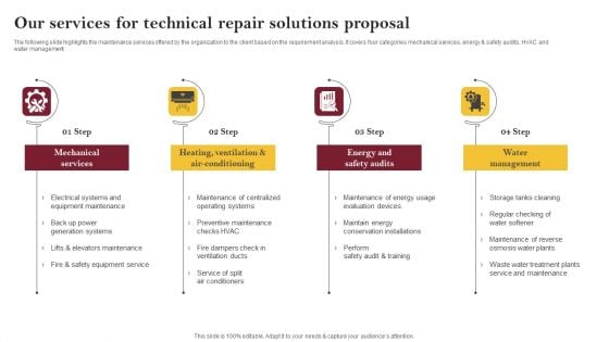 Our Services For Technical Repair Solutions Proposal Portrait PDF