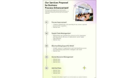 Our Services Proposal For Business Process Enhancement One Pager Sample Example Document Our Services Proposal For Business Process Enhancement One Pager Sample Example Document