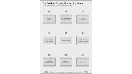 Our Services Proposal For Fencing Setup One Pager Sample Example Document Our Services Proposal For Fencing Setup One Pager Sample Example Document