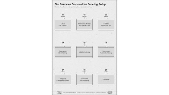 Our Services Proposal For Fencing Setup One Pager Sample Example Document