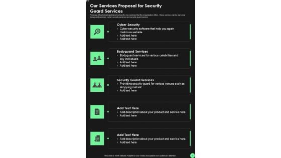 Our Services Proposal For Security Guard Services One Pager Sample Example Document