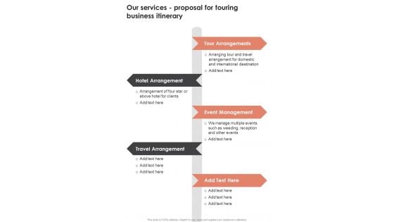 Our Services Proposal For Touring Business Itinerary One Pager Sample Example Document Our Services Proposal For Touring Business Itinerary One Pager Sample Example Document