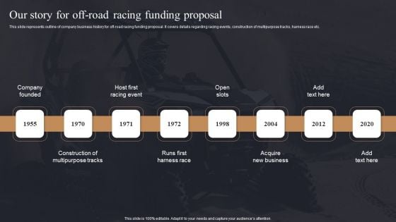 Our Story For Off Road Racing Funding Proposal Ppt PowerPoint Presentation File Ideas PDF