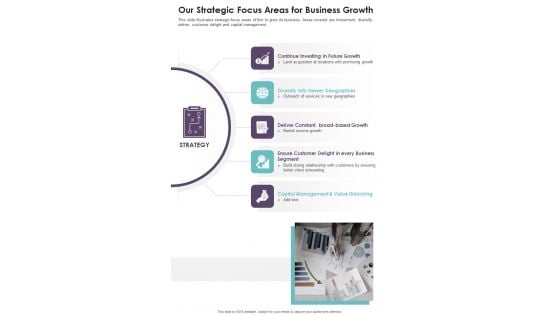 Our Strategic Focus Areas For Business Growth One Pager Documents