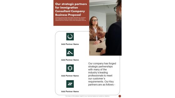 Our Strategic Partners For Immigration Consultant Company Business Proposal One Pager Sample Example Document Our Strategic Partners For Immigration Consultant Company Business Proposal One Pager Sample Example Document