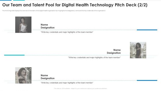 Our Team And Talent Pool For Digital Health Technology Pitch Deck Key Themes PDF