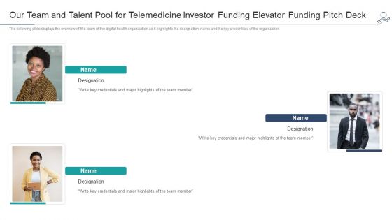 Our Team And Talent Pool For Telemedicine Investor Funding Elevator Funding Pitch Deck Key Introduction PDF