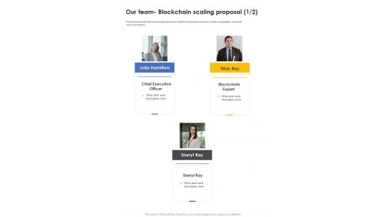 Our Team Blockchain Scaling Proposal One Pager Sample Example Document Our Team Blockchain Scaling Proposal One Pager Sample Example Document