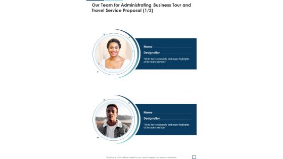 Our Team For Administrating Business Tour And Travel Service Proposal One Pager Sample Example Document