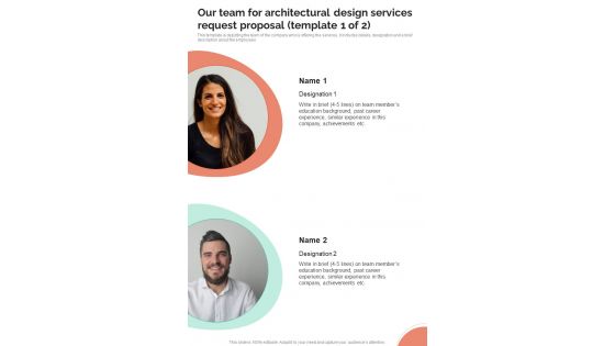 Our Team For Architectural Design Services Request Proposal One Pager Sample Example Document Our Team For Architectural Design Services Request Proposal One Pager Sample Example Document