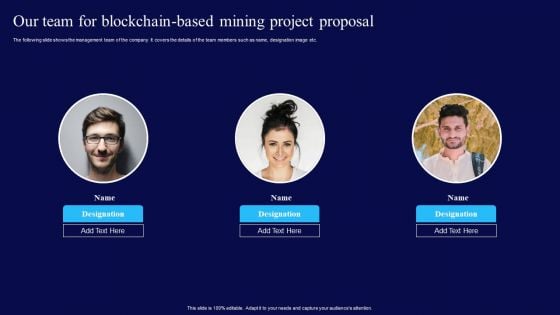 Our Team For Blockchain Based Mining Project Proposal Ppt Background Designs PDF Our Team For Blockchain Based Mining Project Proposal Ppt Background Designs PDF