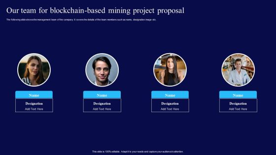 Our Team For Blockchain Based Mining Project Proposal Ppt Background Designs PDF Slide02