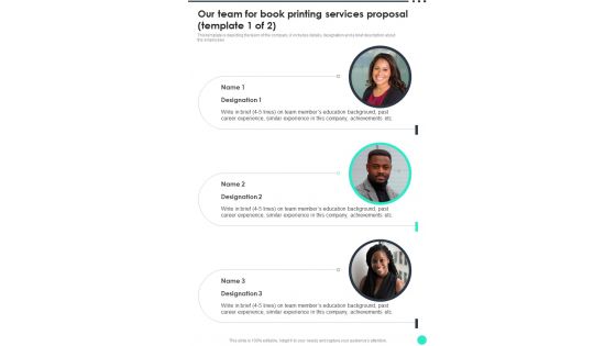 Our Team For Book Printing Services Proposal One Pager Sample Example Document