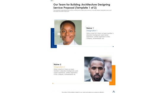 Our Team For Building Architecture Designing Service Proposal One Pager Sample Example Document Our Team For Building Architecture Designing Service Proposal One Pager Sample Example Document