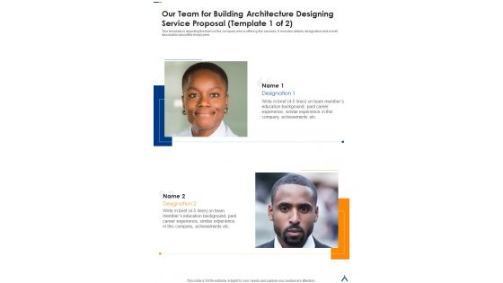 Our Team For Building Architecture Designing Service Proposal One Pager Sample Example Document