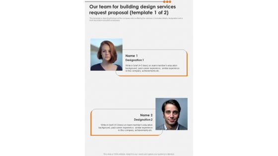 Our Team For Building Design Services Request Proposal One Pager Sample Example Document