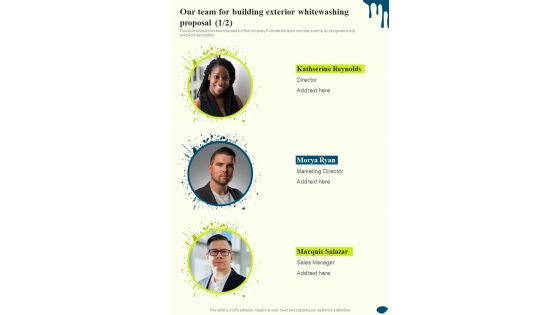 Our Team For Building Exterior Whitewashing Proposal One Pager Sample Example Document