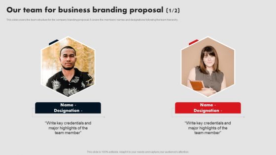 Our Team For Business Branding Proposal Ppt Infographic Template File Formats PDF