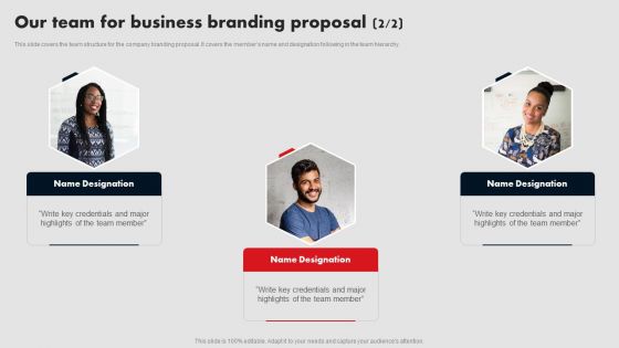 Our Team For Business Branding Proposal Ppt Infographic Template File Formats PDF