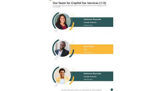 Our Team For Capital Tax Services One Pager Sample Example Document