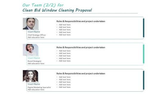 Our Team For Clean Bid Window Cleaning Proposal Ppt Outline File Formats